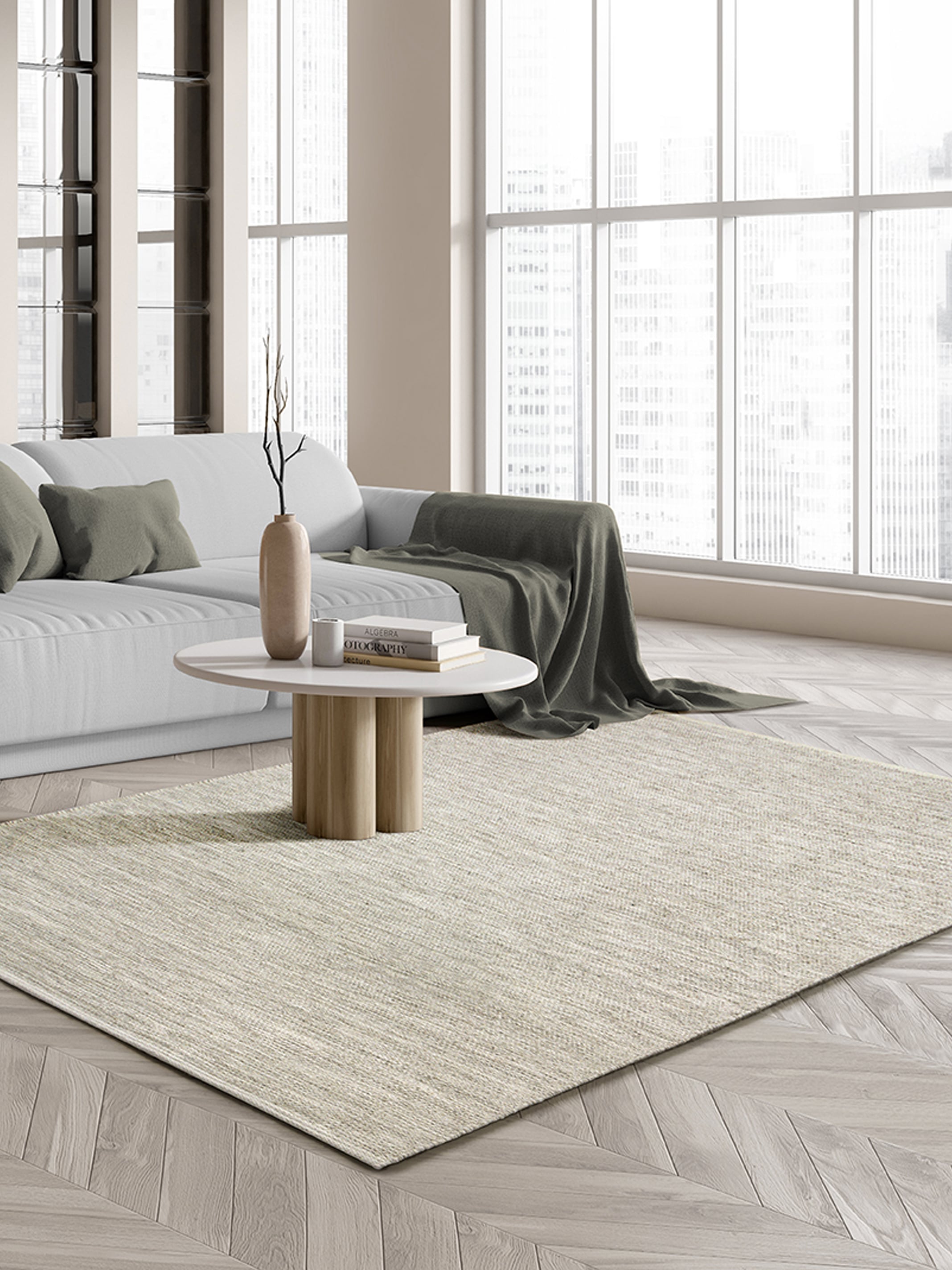 Boho Natur handgewebter Wollteppich