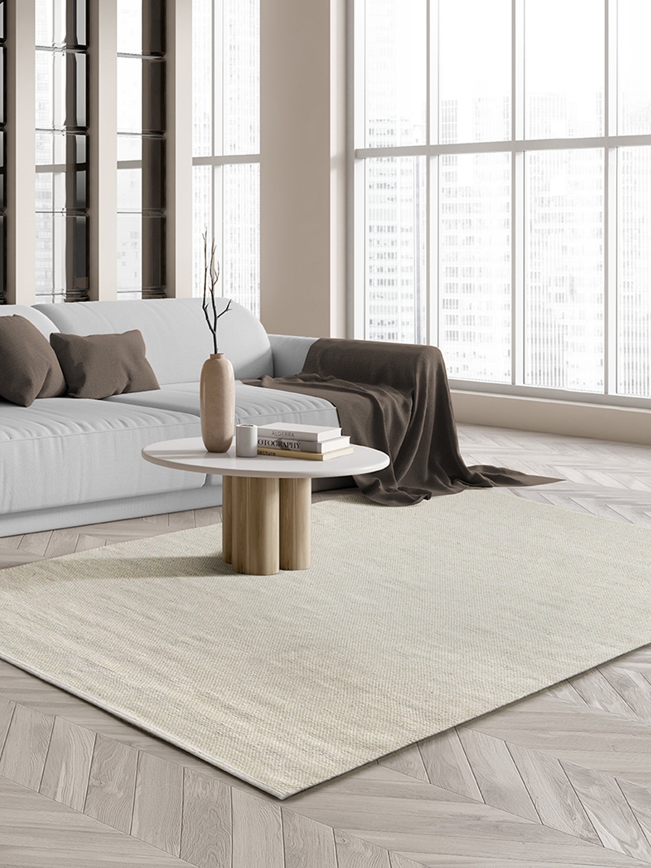Boho Natur handgewebter Wollteppich