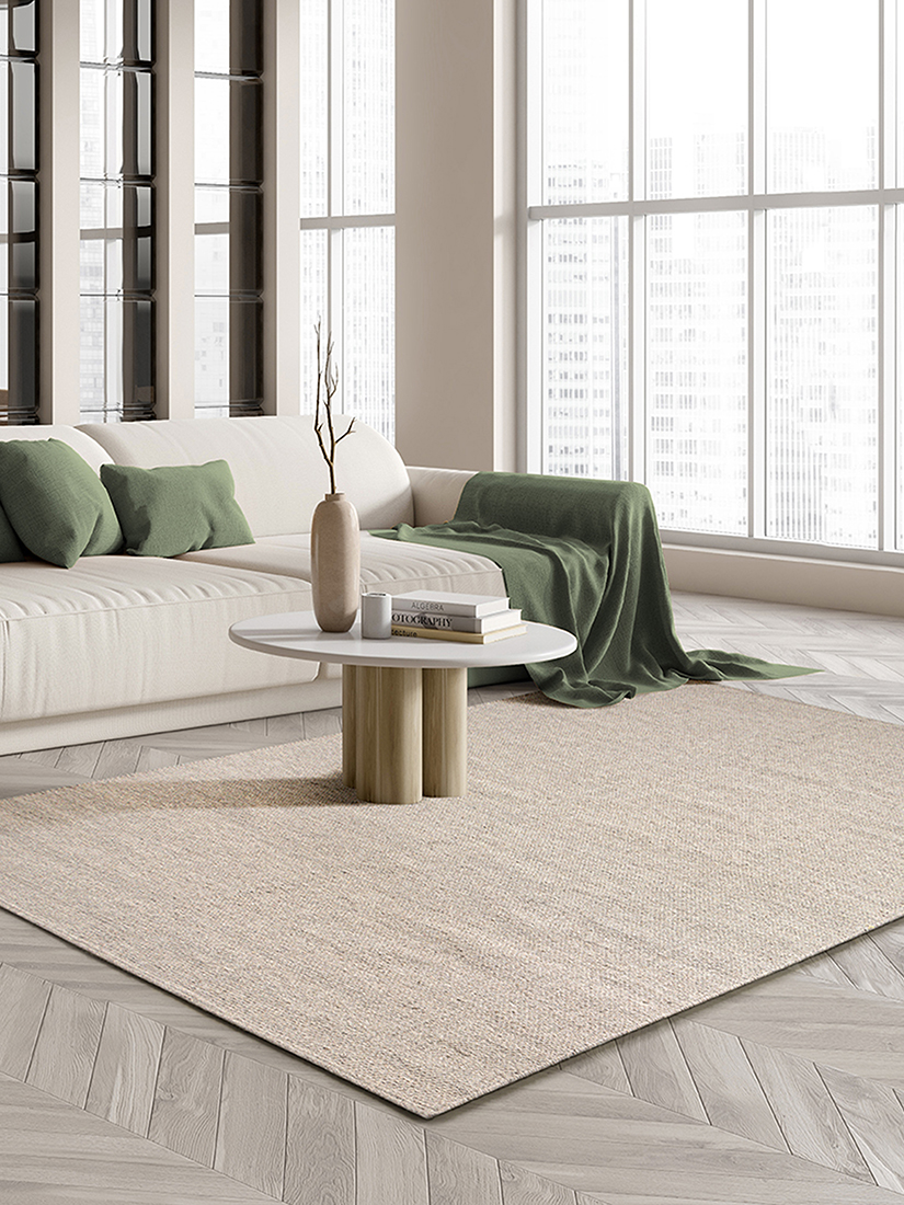 Boho Natur handgewebter Wollteppich