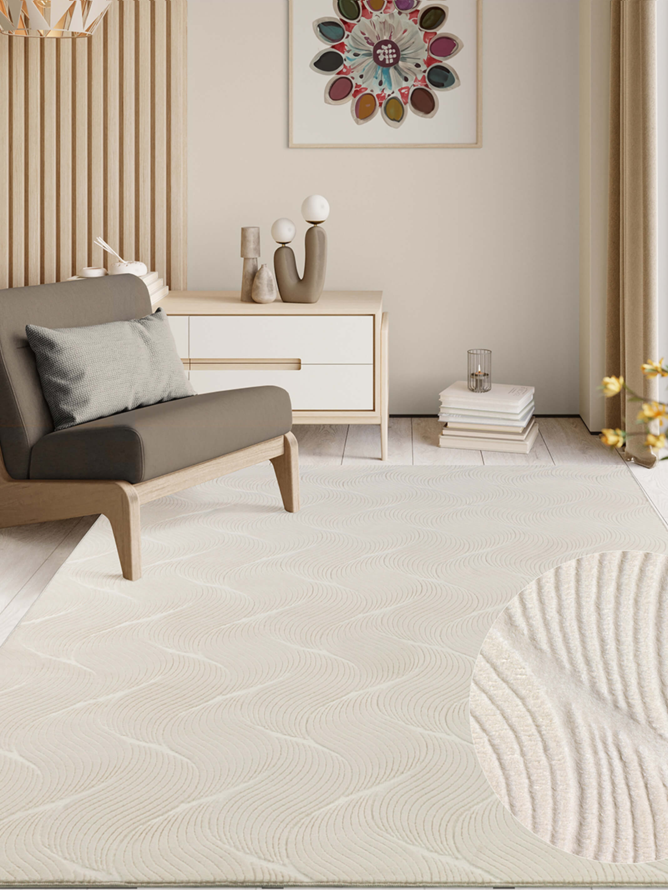 Rio Moderner Weicher Teppich | Creme | 80 x 150