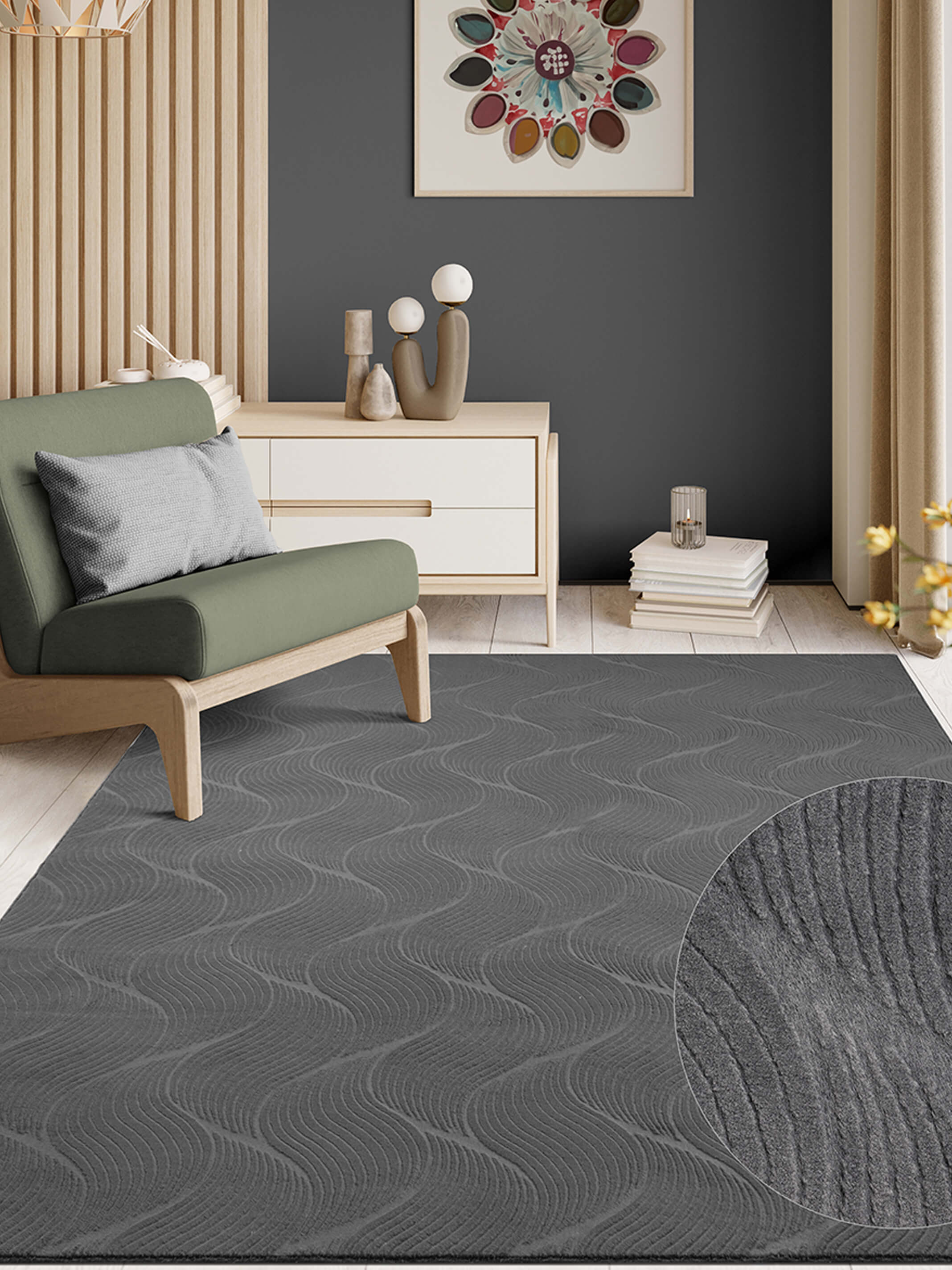 Rio Moderner Weicher Teppich | Anthrazit | 160 x 220